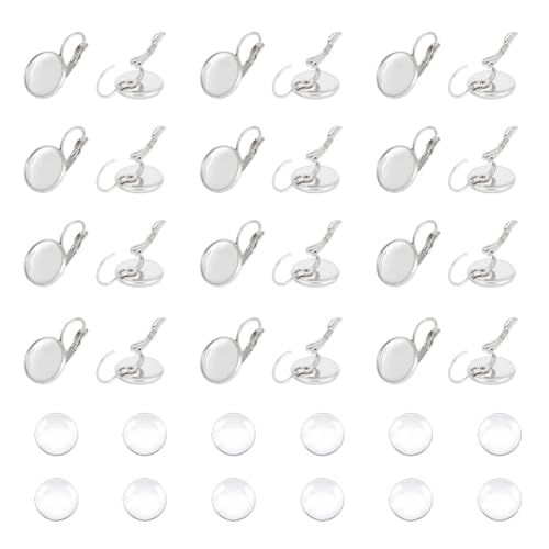 UNICRAFTALE 30 Sets DIY Ohrringe Herstellung Hebel Ohrringe Mit Cabochons Edelstahl Hebel Zurück Ohrring Basis Runde Ohrringe Rohlinge Mit 12mm Glas Cabochons Für DIY Schmuckherstellung von UNICRAFTALE