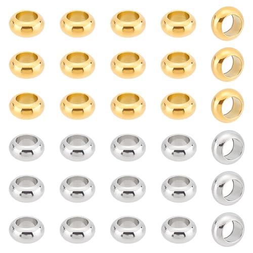 UNICRAFTALE 30 Stück 2 Farben 304 Edelstahl Abstandsperlen Rondell Perlen Goldene Perlen 6 mm Loch Hohlperlen Metall Lose Perlen Großes Loch Armbandperlen Für DIY Halskette Schmuckherstellung von UNICRAFTALE