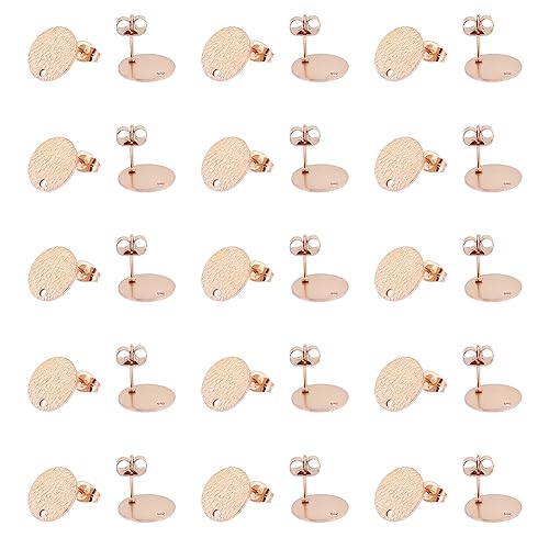 UNICRAFTALE 30 Stück 304 Edelstahl Ohrstecker mit Ohrringrücken, strukturiert, flach, rund, mit Roségold-Ionenbeschichtung (IP), hypoallergen, für DIY-Schmuckherstellung von UNICRAFTALE