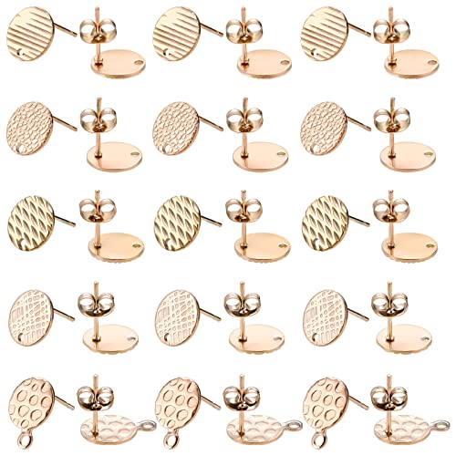 UNICRAFTALE 30 Stück 5 Stile Flache Runde Ohrstecker Strukturierte Ohrstecker Roségold Ohrringpfosten 10 mm 304 Edelstahl Ohrringstifte Mit Ohrringrücken, Loch Für Herstellung Ohrringen UNICRAFTALE 30 Stück 5 Stile Flache Runde Ohrstecker Strukturierte Ohrstecker Roségold Ohrringpfosten 10 mm 304 Edelstahl Ohrringstifte Mit Ohrringrücken, Loch Für Herstellung Ohrringen von UNICRAFTALE