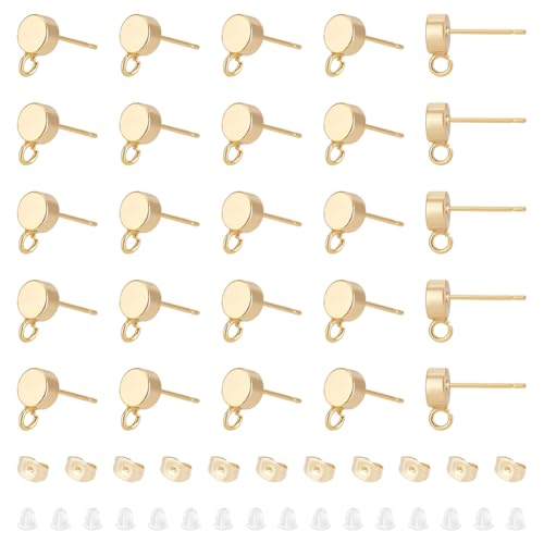 UNICRAFTALE 30 Stück 18 Karat Vergoldete Ohrstecker Ohrringe Flache Runde Ohrstecker DIY Ohrstecker Ohrringe Selber Machen Mit 60 Stück Ohrmuttern Zum Selbermachen von Baumelnden Ohrringen von UNICRAFTALE