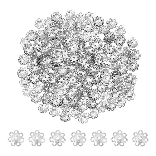 UNICRAFTALE 300 Stk 1mm Loch 304 Edelstahl Abstandshalter Perlenkappe Mehrblättrige Blumen Abstandshalter Perlenkappe Metall End Charm Perlenkappe Lose Perlen Für Die Schmuckherstellung von UNICRAFTALE