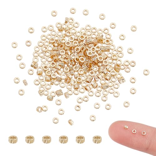 UNICRAFTALE 300 Stück 18K Vergoldete 2mm Säulen Abstandsperlen Goldene Lose Flache Runde Glatte Perlen Metall Quetschperle Für DIY Armband Schmuckherstellung Bastel 1mm von UNICRAFTALE