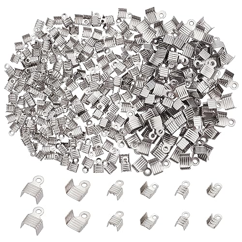 UNICRAFTALE 300 Stück 3 Größe 304 Edelstahl Falt Crimp Enden Umklappbare Crimp Kordel Endkappen Kordel Quetsch Crimp Enden Metall Enden Schmuckverbinder Für Lederarmband Schmuckherstellung von UNICRAFTALE