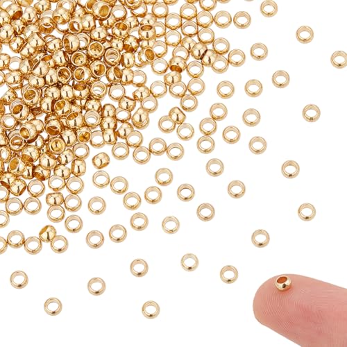 UNICRAFTALE 300 Stück Runde Quetschperlen 3 mm Edelstahl Abstandshalter Perlen Klemmenden Goldene Winzige Crimps Abstandsperlen Rondellperlen Für DIY Armband Halskette Schmuckherstellung von UNICRAFTALE