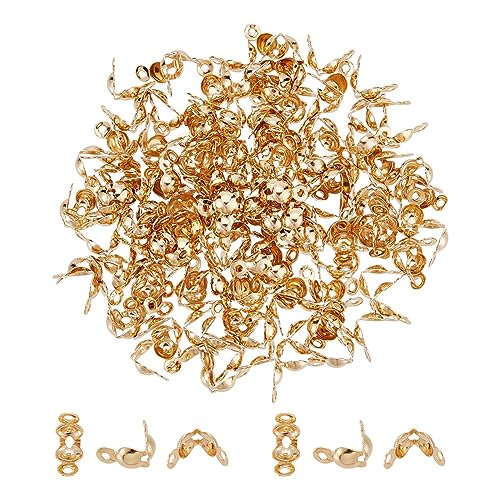 UNICRAFTALE 300 Stück goldene 304 Edelstahl Perlen Calotte Enden Perlen Spitzen Knoten Abdeckungen Endkappen Clamshells Offene Clamshell Quetschperlen für Armband Halskette DIY Schmuckherstellung von UNICRAFTALE