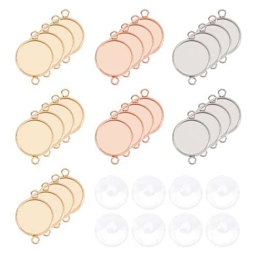 UNICRAFTALE 30Stk 12mm Cabochon Anhänger 3 Farben Lünette Anhänger Flache Runde Verbindung Anhänger Cabochon Rohlinge Edelstahl Cabochon Schmuckverbinder Für Armband Schmuckherstellung von UNICRAFTALE