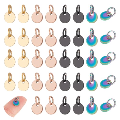 UNICRAFTALE 30pcs 5 Farben Armband Anhänger Edelstahl Anhänger 6mm Flache Runde Charms Mit Ring Metal Blank Stamping Tag Charms Schmuck Anhänger Für Halskette Anhänger Ohrring DIY Making Craft von UNICRAFTALE