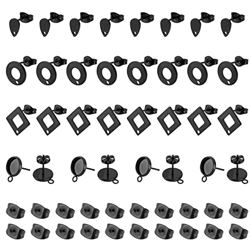 UNICRAFTALE 32 St 4 Stile Elektrophorese Schwarz Ohrstecker 304 Edelstahl Flache Runde Lünette Tablett Ohrringe Strukturierte Tropfen Ohrringpfosten Rhombus Ohrstecker Zubehör Mit 8 Stück Ohrmuttern von UNICRAFTALE