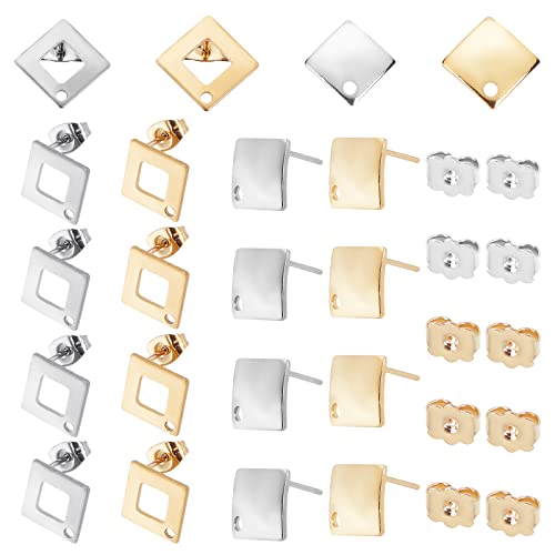 UNICRAFTALE 32pcs 2 Farben Rhombus Ohrstecker Erkenntnisse 2 Stile 304 Edelstahl Hypoallergen Ohrringe Ohrstecker Mit Ohrmuttern Für DIY Ohrringe Schmuckherstellung von UNICRAFTALE