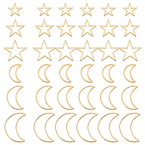 UNICRAFTALE 36 Stk 6 Größen Gold Stern Mond Verbindungsringe 304 Edelstahl Rahmen Verbindungs Anhänger Metall Weihnachten Stern Mond Anhänger Für Damen DIY Halsketten Armbänder Schmuckherstellung von UNICRAFTALE