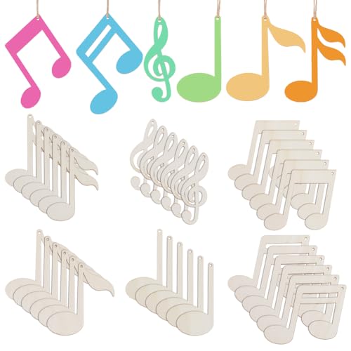 UNICRAFTALE 36 Stück 6 Stile Holz Musiknoten Handwerk unlackierte Musiknoten Holzausschnitte Handwerk mit 10 m Seil hängende Ornamente DIY Handwerk für Malerei Kunst Home Party Dekoration Brandmalerei von UNICRAFTALE