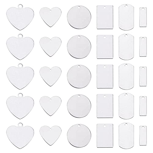 UNICRAFTALE 36pcs 6 Styles Edelstahl Charms Stamping Blank Tag Anhänger, Rechteck/Herz/Flache Runde/Gemischte Form Anhänger Für Armbänder, Halsketten Und Ohrringe Machen Handwerk von UNICRAFTALE