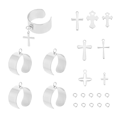 UNICRAFTALE 4 Sets Charm Ringe Set Edelstahl Damen Ringe Verstellbare Ringe Mit Kreuz Charms Anhänger Edelstahl Ringe Offene Manschette Fingerring Komponenten Für Die Herstellung von DIY Ringschmuck von UNICRAFTALE