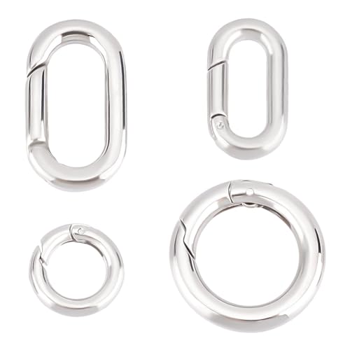 UNICRAFTALE 4 Stück 2 Stile Federtorringe Runde Schnappverschlüsse Edelstahl 12~22.5 ovale Ringclips Karabinerhaken Feder Schlüsselanhänger Schnalle Für Taschen Geldbörsen Schultergurte von UNICRAFTALE