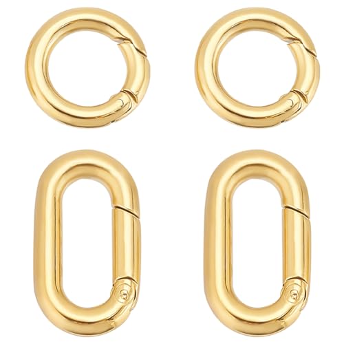 UNICRAFTALE 4 Stück 2 Stile Ionenbeschichtung (IP) 304 Edelstahl Federtorringe Verschlüsse Armbandverschlüsse, runder Ring, Federring, Triggerverschluss, oval, goldene Metallverschlüsse für von UNICRAFTALE