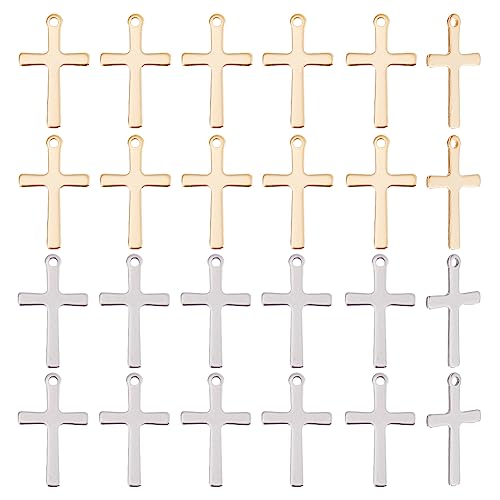 UNICRAFTALE 40 STK 2 Farben Kreuz Charms Kreuz Anhänger 201 Edelstahl Kreuz Anhänger 1.4 mm Loch Metall Ohrring Charms Armband Anhänger Für Damen DIY Halsketten Armbänder Schmuckherstellung von UNICRAFTALE