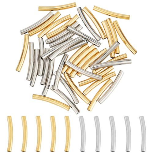 UNICRAFTALE 40 Stk 2 Farben 304 Edelstahl Röhrenperlen Gebogene Röhren Abstandsperlen 15mm Gold Abstandsperlen Metall Perlen Distanzperlen Für DIY Armband Fußkettchen Halskette Schmuckherstellung von UNICRAFTALE