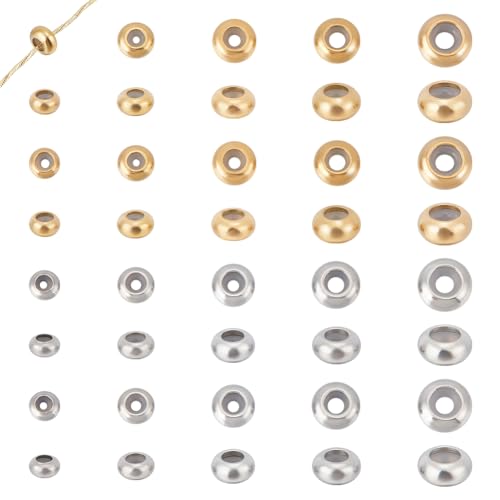 UNICRAFTALE 40 Stk 2 Farben 5 Größen Schiebe Stopperperlen Edelstahl Gummi Abstandsperlen 6-10 mm Verstellbare Schiebeverschlüsse Rondelle Perlen Mit Gummi Innen Für Armbänder Schmuckherstellung von UNICRAFTALE