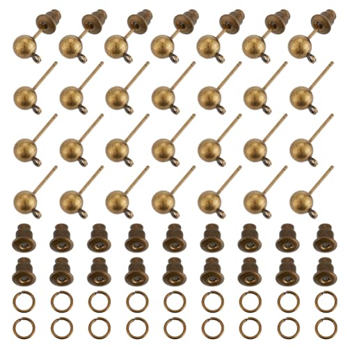 UNICRAFTALE 40 Stk Antik Bronze Messing Kugel Ohrstecker DIY Ohrstecker Metall Kugel Ohrstecker Mit Horizontalen Schlaufen Ohrmuttern Eiserne Biegering Metall Ohrstecker Für Schmuckherstellung 15 mm von UNICRAFTALE