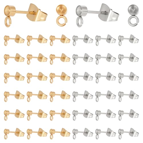 UNICRAFTALE 40 Stück 2 Farben Edelstahl Ohrstecker Zubehör Für Strass Perlen Ohrstecker Mit Ohrring Verschlüssen Und Schlaufen Ohrstecker Für DIY Schmuck Baumelnde Ohrringe von UNICRAFTALE