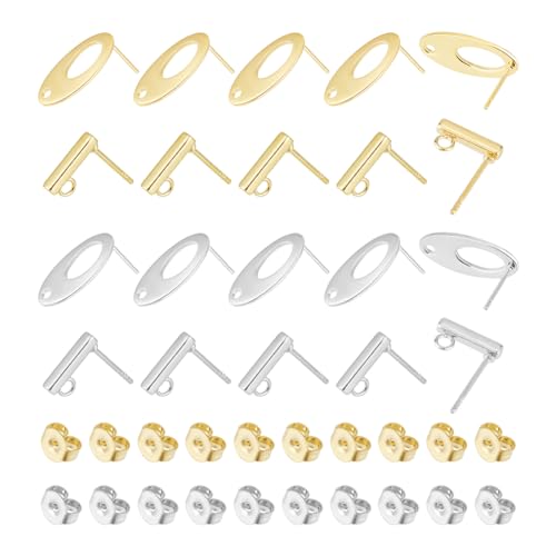 UNICRAFTALE 40 Stück 2 Stile 2 Farben Rechteckiger Ohrstecker Mit Öse Ovaler Edelstahl Ohrstecker Goldene Ohrstecker Mit 40 Stück Metall Ohrmuttern Für DIY Ohrring Schmuckherstellung von UNICRAFTALE