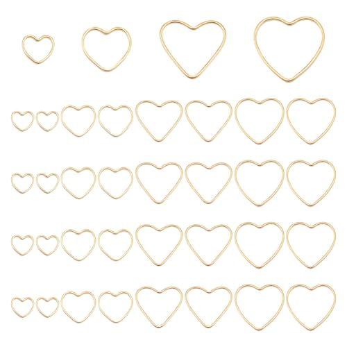 UNICRAFTALE 40 Stück 24 Karat Vergoldet Herz Verbindungsringe 4 Größen Offene Einfassungen Verbindungsringe Herzring Anhänger Ohrringe Perlen Creolen Schmuckverbinder Für Armbänder Halsketten von UNICRAFTALE