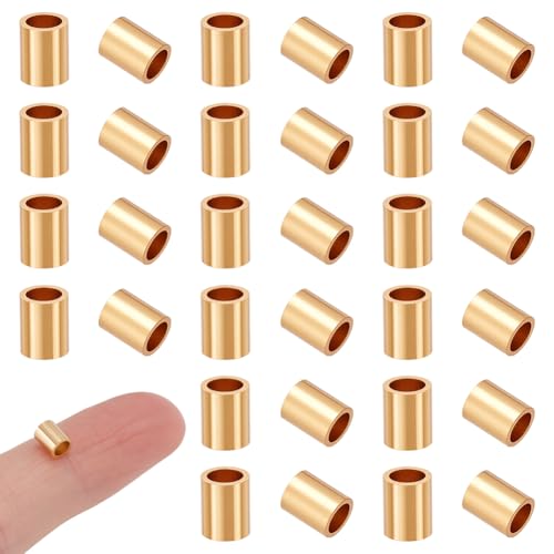 UNICRAFTALE 40 Stück 24 Karat Vergoldet Säulen 4mm Abstandsperlen Lose Perlen Edelstahl Röhrenperlen Metall Winzige Glatte Perlen Für Die Schmuckherstellung Halsketten Armbänder DIY Basteln Loch 3mm von UNICRAFTALE