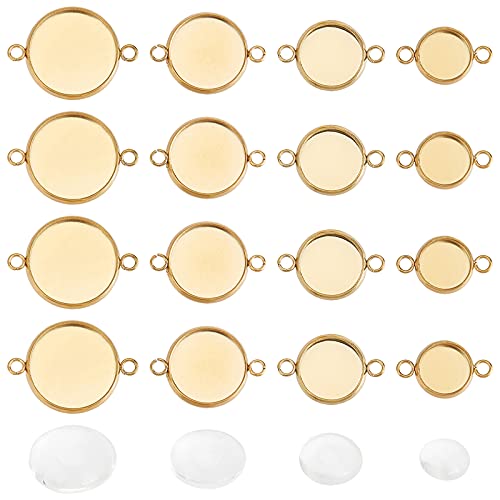 UNICRAFTALE 40Pcs 4 Styles Golden Cabochon Tabletts 304 Edelstahl Cabochon Armband Rohlinge Verbindungs Flache Runde Glieder Verbinder Flachrund Cabochon Anhaenger Für Schmuckherstellung von UNICRAFTALE