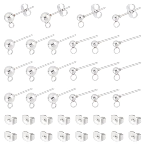 UNICRAFTALE 80St 2 Farbe 2 Größen Edelstahl Ohrstecker Kits 304 Edelstahl Kugelpfosten Ohrstecker Befunde Mit Schlaufe Und Ohrmuttern Runde Kugel Ohrstecker Für Die Herstellung von DIY-Ohrringen von UNICRAFTALE