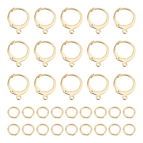 UNICRAFTALE 40Stk Golden Runde Leverback Ohrringhaken 14.5x12.5mm Edelstahl Hebel Ohrring Metall Brisur Ohrringe Mit 60stk Offene Biegeringe Hypoallergener Für DIY Ohrring Schmuckherstellung von UNICRAFTALE