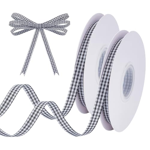 UNICRAFTALE 45 m Lange Gingham Bänder Polyester Büffel Karo Bänder 10mm Breites Schwarzes Büffel Karo Band Frühling/Sommer Dünnes Kariertes Band Zum Basteln Haar Accessoires Geschenk von UNICRAFTALE