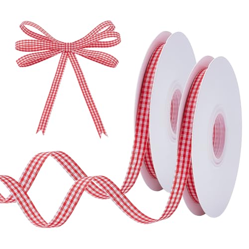 UNICRAFTALE 49 Meter langes Gingham-Band, Polyester, Büffelkaro, 10 mm breit, rotes Büffelkaro, für Frühling, Sommer, dünnes kariertes Band für Basteln, Haarschmuck, Geschenkverpackungen UNICRAFTALE 49 Meter langes Gingham-Band, Polyester, Büffelkaro, 10 mm breit, rotes Büffelkaro, für Frühling, Sommer, dünnes kariertes Band für Basteln, Haarschmuck, Geschenkverpackungen von UNICRAFTALE
