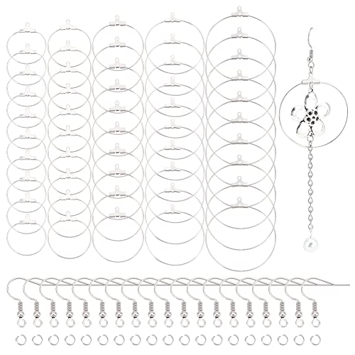 UNICRAFTALE 5 Größen 50-Teilige Creolen Mit 50-Teiligen Ohrhaken 25/29/35/40/44-Mm-Ohrringe Mit Biegeringen Edelstahlohrringe Draht Für Schmuckherstellung Edelstahlfarbe von UNICRAFTALE