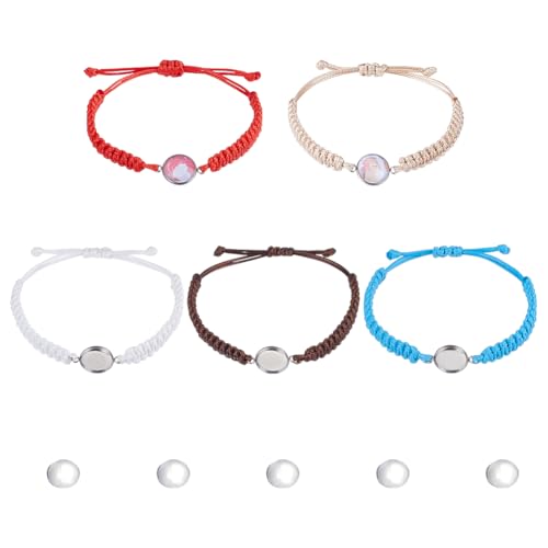 UNICRAFTALE 5 Stück 5 Farben Armband-Lünetten-Set, Polyesterschnur, Armbänder, Lünette, Tablett, leere Armreifen, Klarglas, Cabochon-Armbänder für Muttertag, Geburtstag, Jahrestag, Gedenkgeschenk UNICRAFTALE 5 Stück 5 Farben Armband-Lünetten-Set, Polyesterschnur, Armbänder, Lünette, Tablett, leere Armreifen, Klarglas, Cabochon-Armbänder für Muttertag, Geburtstag, Jahrestag, Gedenkgeschenk von UNICRAFTALE