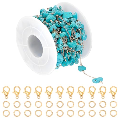 UNICRAFTALE 5 m lange 14 Karat vergoldete Ketten zur Schmuckherstellung, türkisblauer Naturstein, Schmuckkette, Kabelkette mit Biegeringe und Karabinerverschlüsse für Armband, Halskette UNICRAFTALE 5 m lange 14 Karat vergoldete Ketten zur Schmuckherstellung, türkisblauer Naturstein, Schmuckkette, Kabelkette mit Biegeringe und Karabinerverschlüsse für Armband, Halskette von UNICRAFTALE