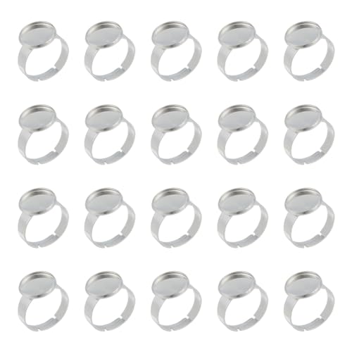 UNICRAFTALE 50 STÜCKE Edelstahl Pad Ring Bases Ergebnisse Einstellbare Fingerring Blank Base Flache Runde Blank Cabochon Einstellung Blank Lünette Tray Ring Komponenten Größe 7 (17mm) Tray 12mm von UNICRAFTALE