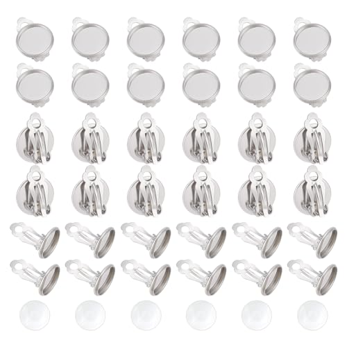 UNICRAFTALE 50 Set Clip On Ohrring Mit 50 Cabochons Edelstahl Runder Flacher Rückseite Ohrringklammern Nicht Durchbohrte Ohrring Komponenten Ohrring Konverter Für Die DIY Ohrringherstellung von UNICRAFTALE