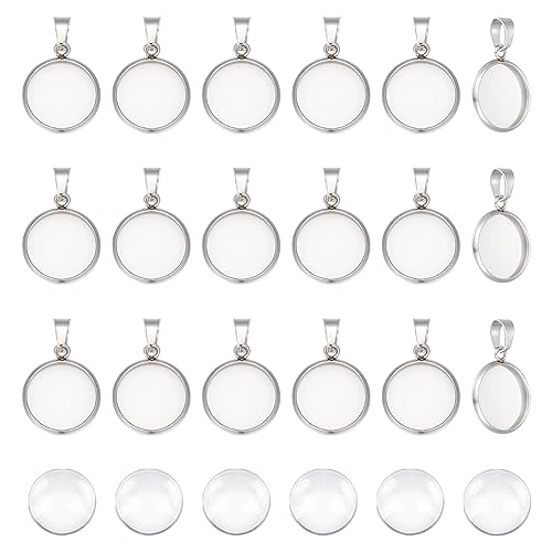 UNICRAFTALE 50 Sets Cabochon Anhänger 304 Edelstahl Runde Cabochon Halsketten Anhänger Mit Klemmbügeln 12 mm Rohlinge Lünetten Anhänger Mit Glas Cabochon Für Die DIY Schmuckherstellung von UNICRAFTALE