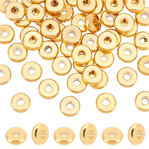 UNICRAFTALE 50 Stk 8 mm Gold Zwischenperlen Edelstahl Runde Perlen 3mm Loch Perlen Flach Runde Halskette Armband Perlen Metall Perlen Für Schmuckherstellung von UNICRAFTALE