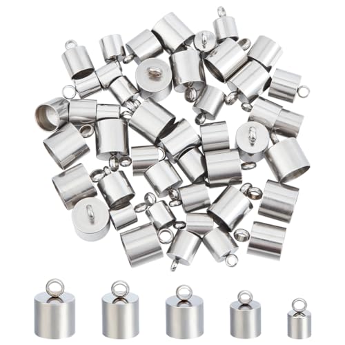 UNICRAFTALE 50 Stk Edelstahl Kabelenden 6/7/8/9/10mm Schmuck Endkappen Metall Leder Kabelendkappen Schmuck Kabelenden Terminatoren Endspitzen 11-15 mm Lang Kabelenden Für Schmuckherstellung von UNICRAFTALE