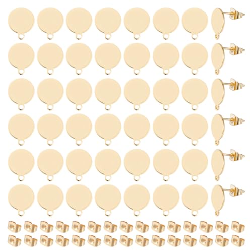 UNICRAFTALE 50 Stk Ohrstecker Rohling Mit Ohrring Verschluss Flache Runde DIY Ohrring Zubehör Edelstahl Ohrringe Basteln Goldene Ohrring Haken Für Ohrringe Schmuckherstellung 0.8 mm Stift von UNICRAFTALE