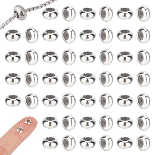 UNICRAFTALE 50 Stk Stopper Perlen Messing Schiebeperlen 5 mm Gummiperlen Silberne Abstandsperlen Verstellbare Schiebeverschlüsse Rondelle Perlen Mit Gummi Innen Für DIY Armbänder Schmuckherstellung von UNICRAFTALE