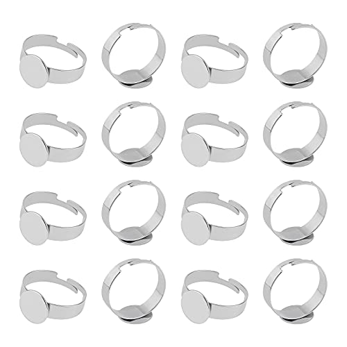 UNICRAFTALE 50 Stück 10mm Edelstahl Einstellbare Fingerringe - Pad-Ring Basis Zubehör Flachrund Cabochons Tabletts Ringe Rohlinge Lünette für Ringherstellung von UNICRAFTALE