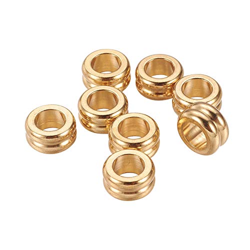 UNICRAFTALE 50 Stück Edelstahl Perlen gerillt Perlen Spalte golden für die Schmuckherstellung (10x5mm, Loch: 6mm) von UNICRAFTALE