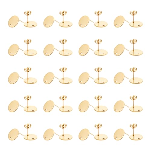UNICRAFTALE 50 Stück Flache Runde Ohrstecker Edelstahl Ohrstecker Beschläge Ohrsteckerpfosten Mit Schlaufen Ohrringverschlüssen Metall Goldene Ohrstecker Für Die Herstellung DIY Ohrringen Und Schmuck von UNICRAFTALE