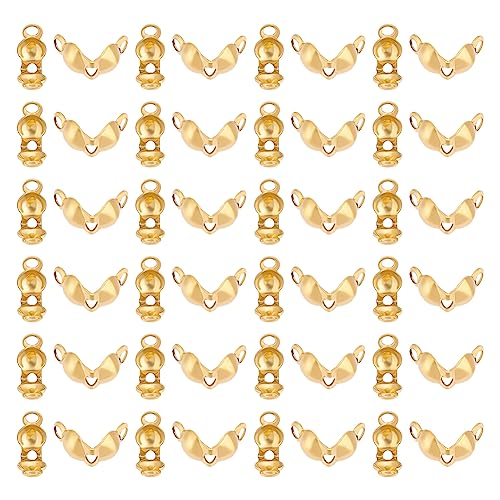 UNICRAFTALE 50 Stück Goldene Perlenspitzen Edelstahl Calotte Ends Offene Clamshell Knotenabdeckungen Umklappbare Perlenspitzen 1 mm Kleine Lochendkappen Für Knoten Und Crimpfunde Basteln 5x3x2 mm von UNICRAFTALE