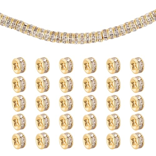 UNICRAFTALE 50 Stück echte, 18 Karat vergoldete klare Kristall-Strass-Perlen, gerader Flansch, goldene, flache runde Strassperlen, Kristall-Metallperlen für DIY-Schmuckherstellung UNICRAFTALE 50 Stück echte, 18 Karat vergoldete klare Kristall-Strass-Perlen, gerader Flansch, goldene, flache runde Strassperlen, Kristall-Metallperlen für DIY-Schmuckherstellung von UNICRAFTALE