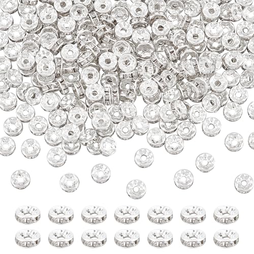 UNICRAFTALE 500 Stk Abstandsperlen Strass Perlen 6 mm Säulenperlen Eisen Perlen Strass Abstandsperlen Metallperlen Silberperlen Glänzende Perlen Für DIY Herstellung von Armbändern Halsketten Schmuck von UNICRAFTALE