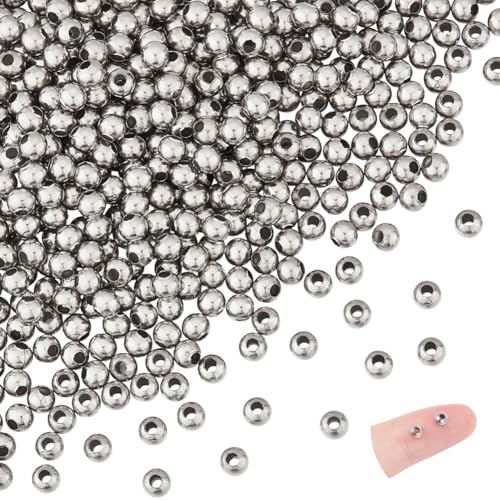UNICRAFTALE 500 Stück 4mm Runde Edelstahlperlen Winzige Kugeln Lose Perlen Nahtlose Metallperlen Glatte Abstandshalter Für Armbänder Halsketten Ohrringe Schmuckherstellung von UNICRAFTALE